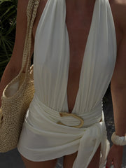 Solid Textured One-Piece Swimsuit and Cover-Up Set