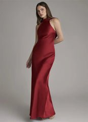 Halter Neck Sleeveless Satin Maxi Dress