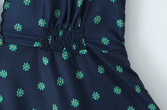Blue V-Neck Puff Sleeve Ruffle Trim Mini Dress