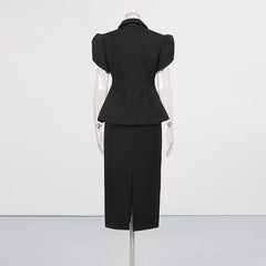 Black Peplum Blazer and Midi Skirt Set