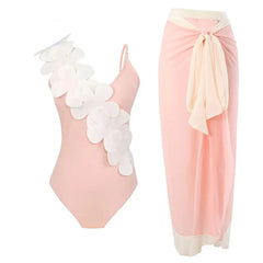 Embellished One-Piece Swimsuit with Wrap Skirt