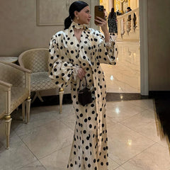 Polka Dot Puff Sleeve Shirt and Maxi Skirt Set
