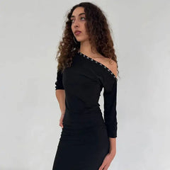 One Shoulder Hook Detail Neckline Maxi Dress