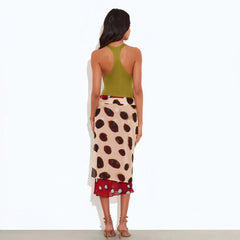 Polka Dot Print Wrap Midi Skirt