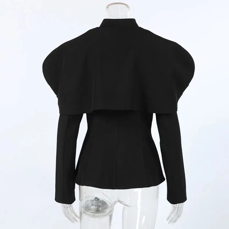 Black jacket on a mannequin against a white background