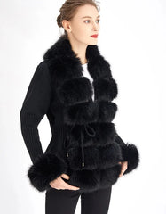 Knitted Detachable Collar Women Jacket Faux Fur Coats