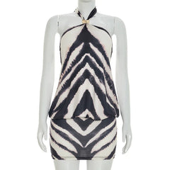 Zebra Print Halter Backless Mini Dress
