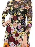 Flower Embroidery Long Sleeve Applique Mini Dress