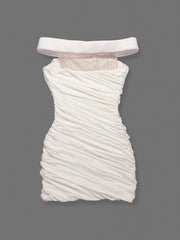 White Slash Neck Ruched Bodycon Mini Dress