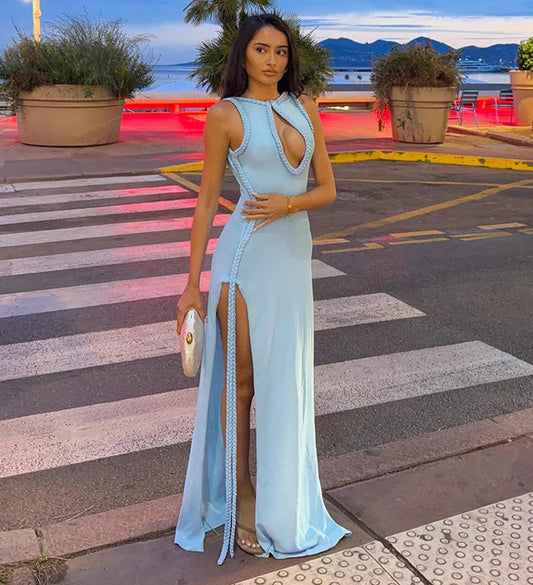 Braided Trim Cutout Maxi Dress