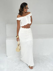 Scalloped Edge Knit Crop Top & Maxi Skirt Two-Piece Set