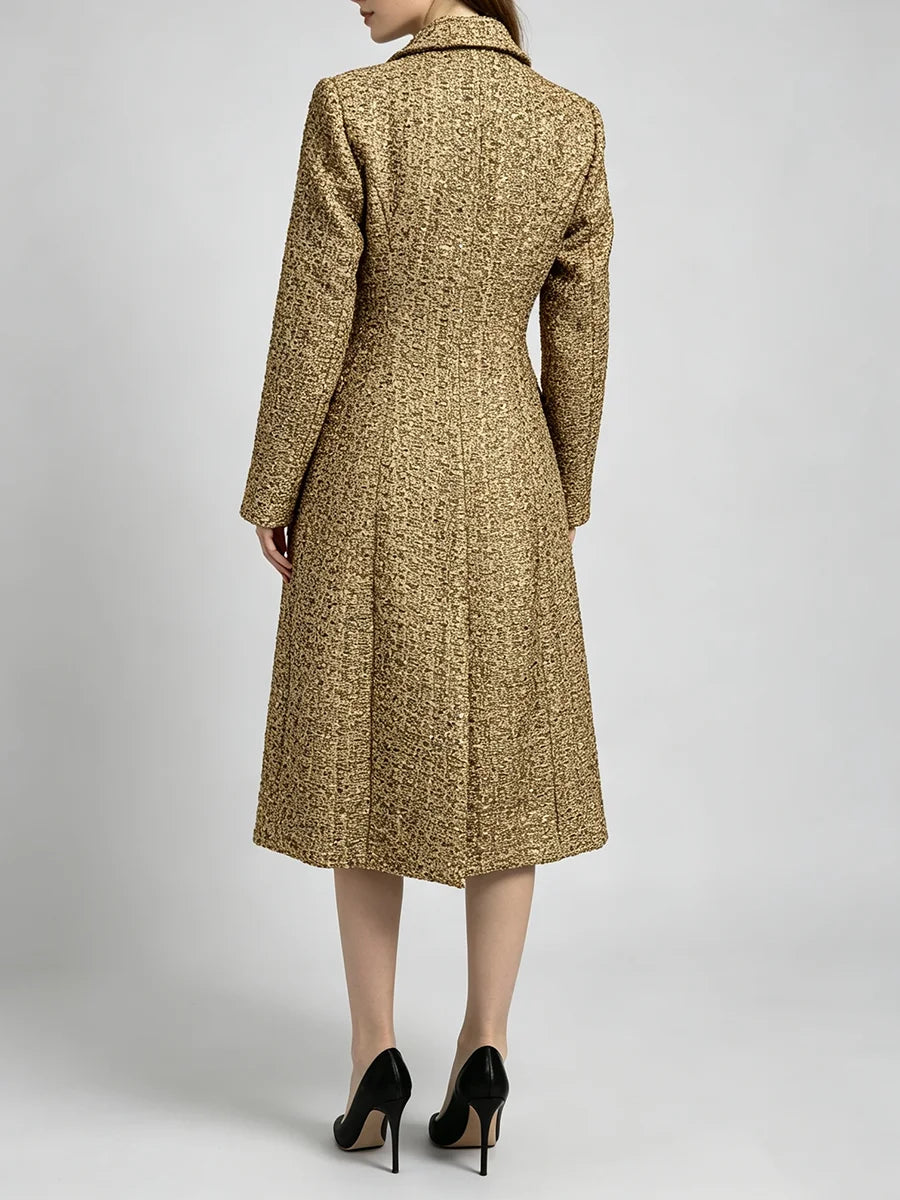 Pearl button tweed double breasted coat back view