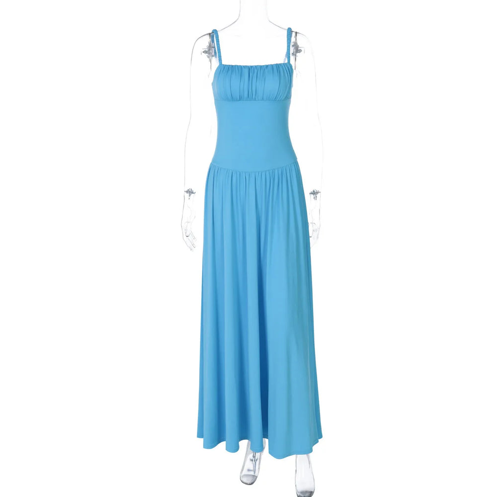 Blue dress on a mannequin against a white background