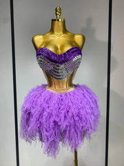 Strapless Sequin Feather Mini Dress
