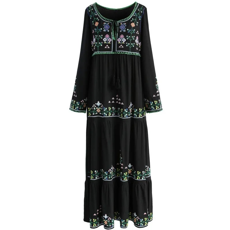 Black dress with floral embroidery - front look