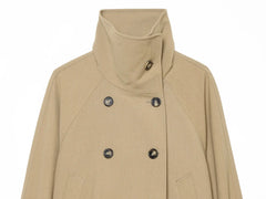 Stand collar detail on double breasted coat