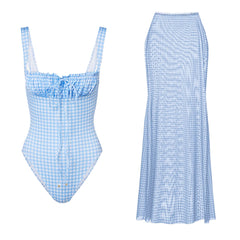 Gingham Bikini and Skirt Beachwear Set