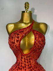 Crystal One Shoulder Mesh Bodycon Mini Dress