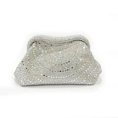 Silver crystal-embellished clutch bag with curved pattern
