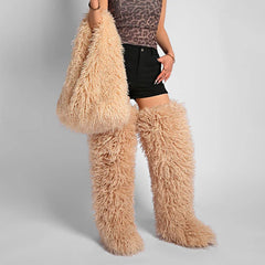 Textured Faux Fur Hobo Bag