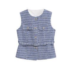 Blue checkered vest with buttons on a white background