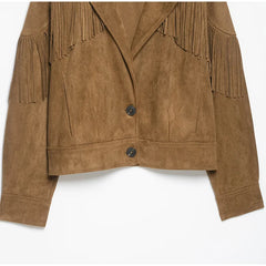 Faux Suede Fringe Crop Jacket