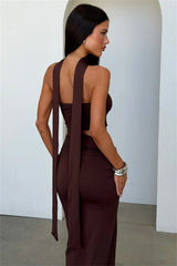 Strapless Draped Cutout Maxi Dress with Halter Neckline