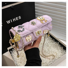 Quilted Embellished Barrel Bag