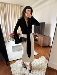 Long V-Neck Bell Sleeve Wrap Top