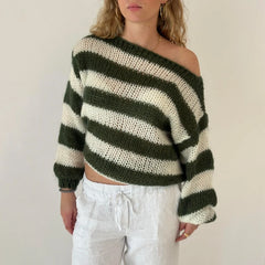 Striped Loose Fit Knitted Long Sleeve Sweater