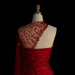 Red Crystal Beaded Sweetheart Neckline Gown