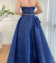 Blue Strapless Mermaid Overskirt Beaded Formal Evening Dress