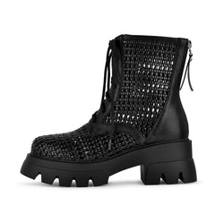 Metallic Platform Lace Up Ankle Boots