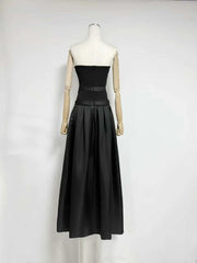 Black Strapless Bow Detail Pleated Maxi Dress