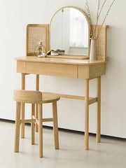 Solid Wood Rattan Dressing Table Mirror