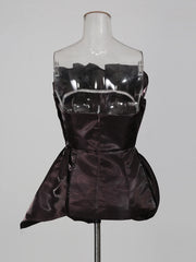 Strapless 3D Flower Peplum Top