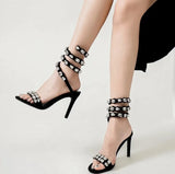 Crystal Embellished Wrap Around Stiletto Sandals For Women