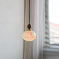 Colorful Glass Walnut Wood Wire Adjustable Light