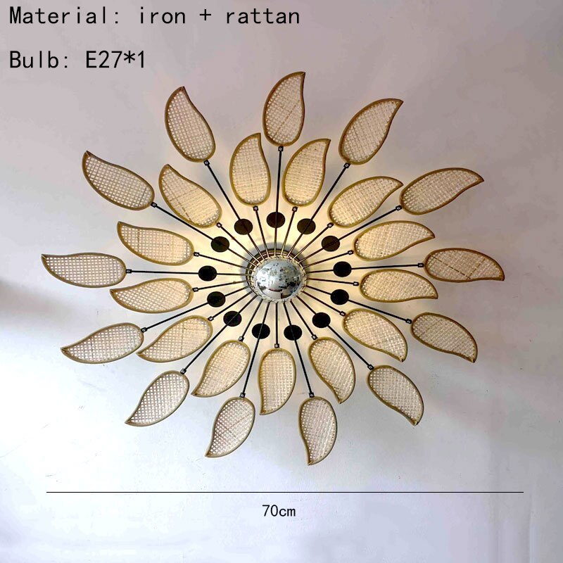 Pendant Rattan Weaving Petals Wicker Hanging Lamp E27 Bulb