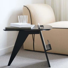  Modern narrow side table with a light luxury design, placed beside a sofa in a stylish living room. Golden Atelier 2