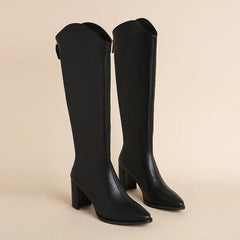 Women's Zipper Thick High Heels Knee High Boots