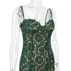 Green Lace Bodycon Corset Midi Dress