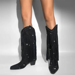 Rhinestone Fringe Block Cowboy Boots