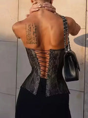 Black Lace Tie Up Corset Top