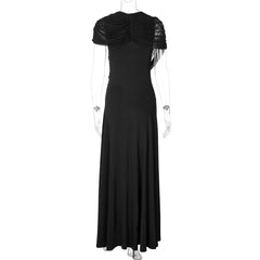 Draped Mock Neck Draped Maxi Dress