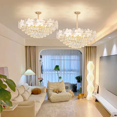flower crystal chandelier, gold art deco pendant, pipe-mounted luxury lamp, remote control LED light, hotel room chandelier