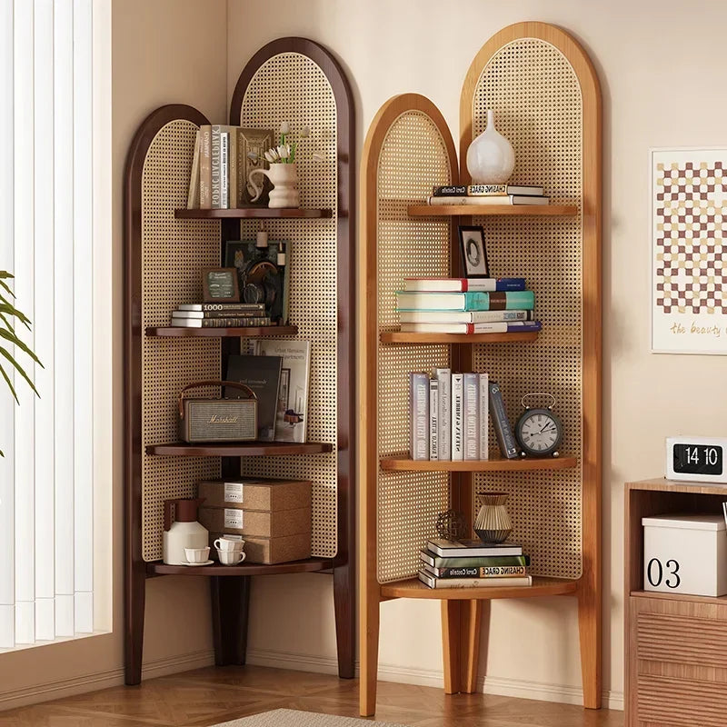 Rattan solid wood triple turning screen Corner Shelf