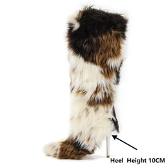 Furry Knee High Boots Heel Height Detail