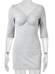 Solid V-Neck Ruched Sleeveless Mini Dress