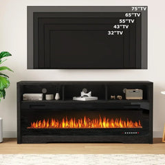  Fireplace TV stand for TVs up to 75 inches with 60-inch electric fireplace and open shelf storage, U.S. Origin.